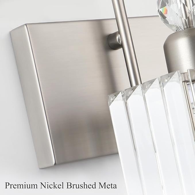 Ralbay Brushed Nickel Vanity Light for Bathroom Crystal 3-Light Modern Crystal Bathroom Light Fixtures