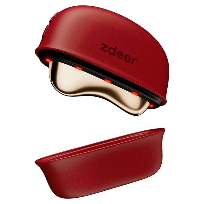 ZDEER LED Red Light Therapy for Face & Neck Massager Facial Care Device – Electric Gua Sha Brass Tool with Heat & Vibration for Firming, Sculpting & Skincare, Red
