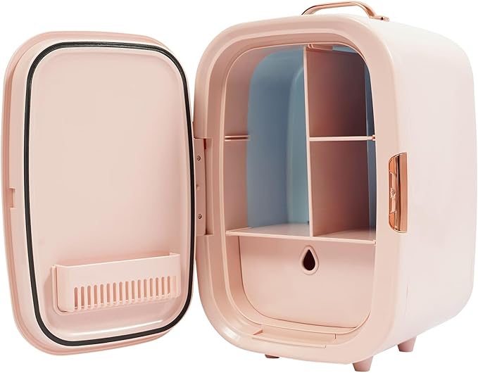 trggvvrt 12L Portable Beauty Fridge with Handle, Compact Fridge for Makeup Lipstick, Cooler & Warmer Cosmetics Refrigerator with Adjustable Shelves for Makeup, Perfumes, Lipsticks (Pink)