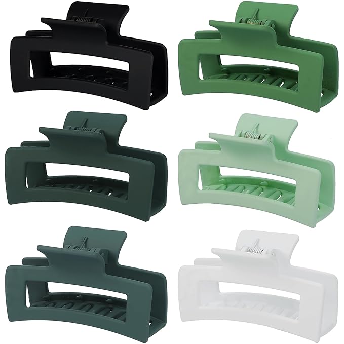 Sisiaipu 3.5 Inch Medium Hair Claw Clips 6 Pack Hair Clips for Women Square Rectangle Claw for Hair Banana Jaw Clips Hair Accessories for Girls (Green)
