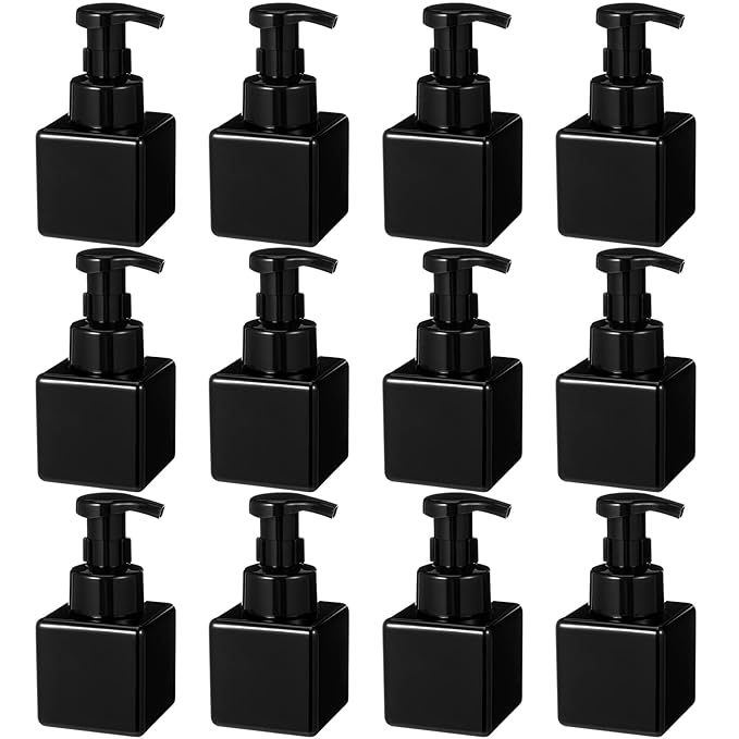 Domensi Foaming Soap Dispenser 8.5 oz Foam Pump Bottle Bulk Empty Travel Foaming Dispenser Refillable Hand Soap Plastic Pump Bottle Travel Clear Container for Bathroom Vanities(12 Pcs,Whole Black)