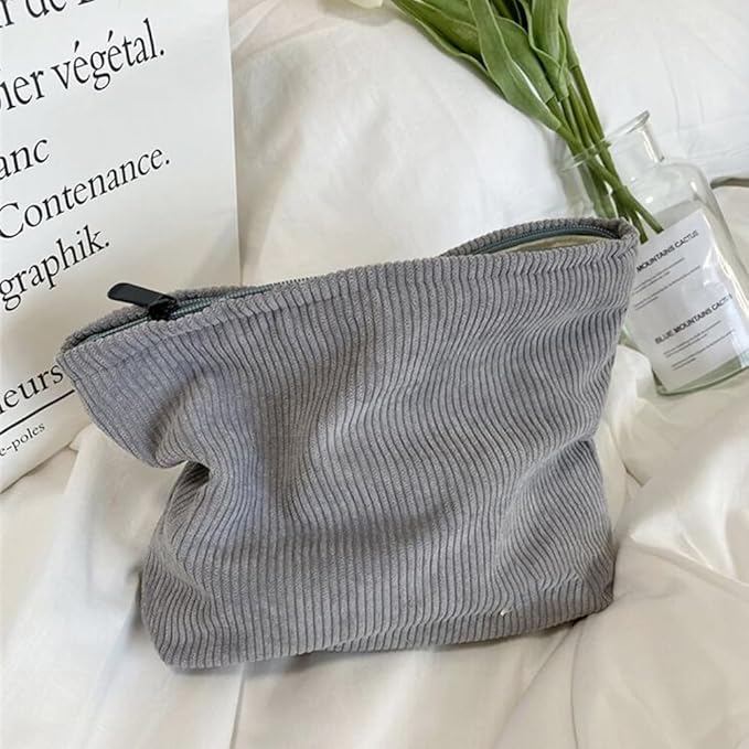 SxoSyo Corduroy Makeup Bags, Cosmetic Bag Purse, Grey