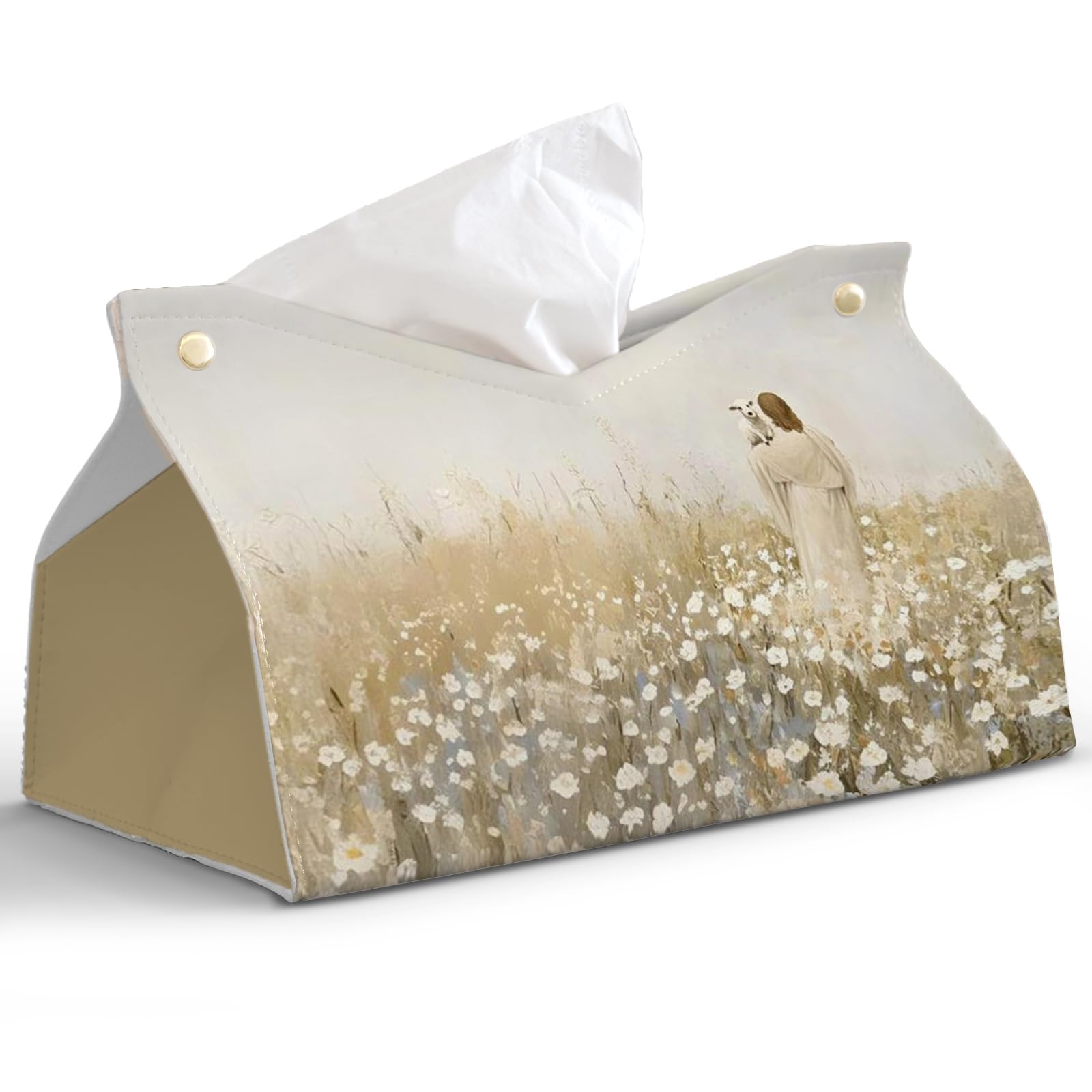 PaJiaNi Jesus Tissue Box Cover Rectangle,Christian Toilet Paper Box Holder,Christian Religious Decorative Facial Paper Case for Living Room Bathroom Kitchen Office Desk,9.8x5.9x5.9In