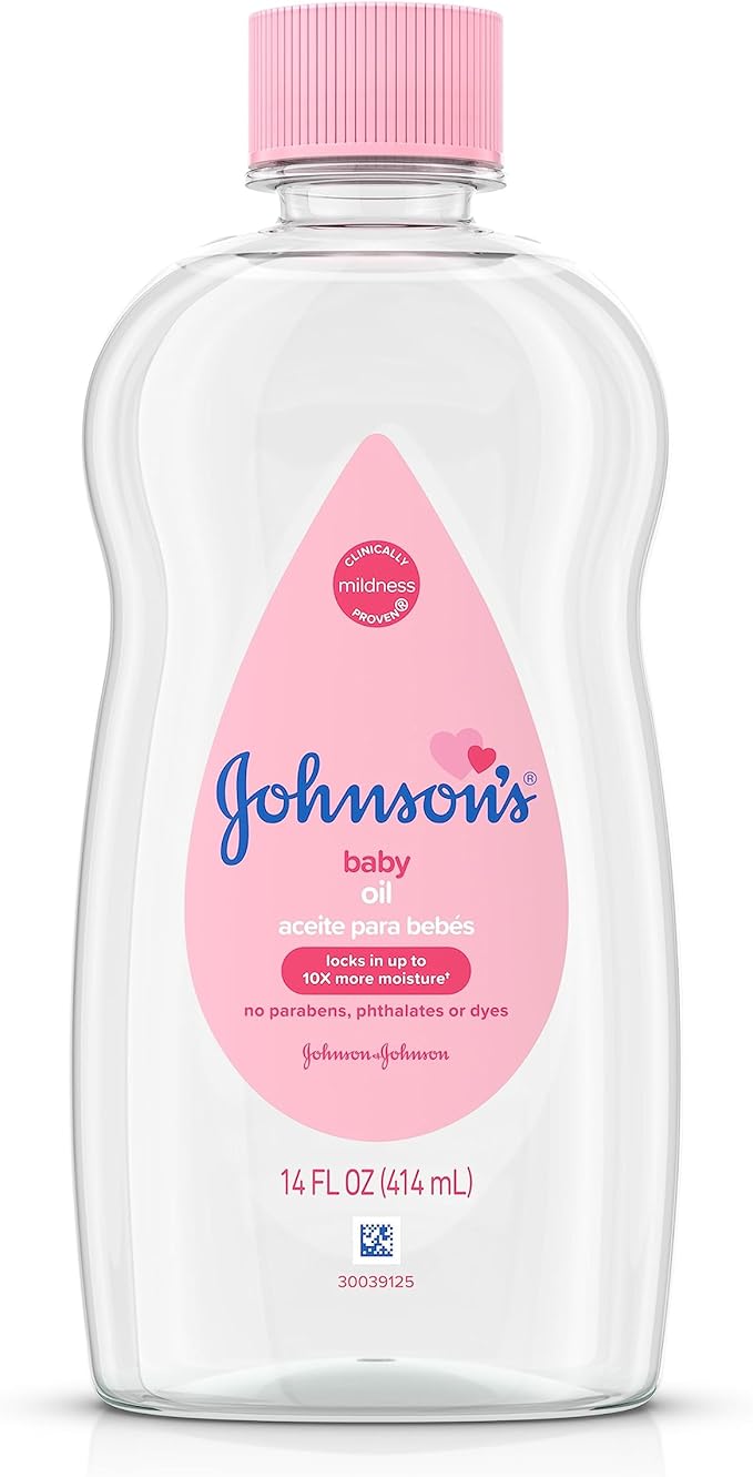 Johnson's Baby Oil, Pure Mineral Oil to help Prevent Moisture Loss for baby, Kids & Adults, Gentle & Soothing Baby Massage Oil for Dry Skin Relief, Original Scent, 14 fl. oz(Pack of 6)