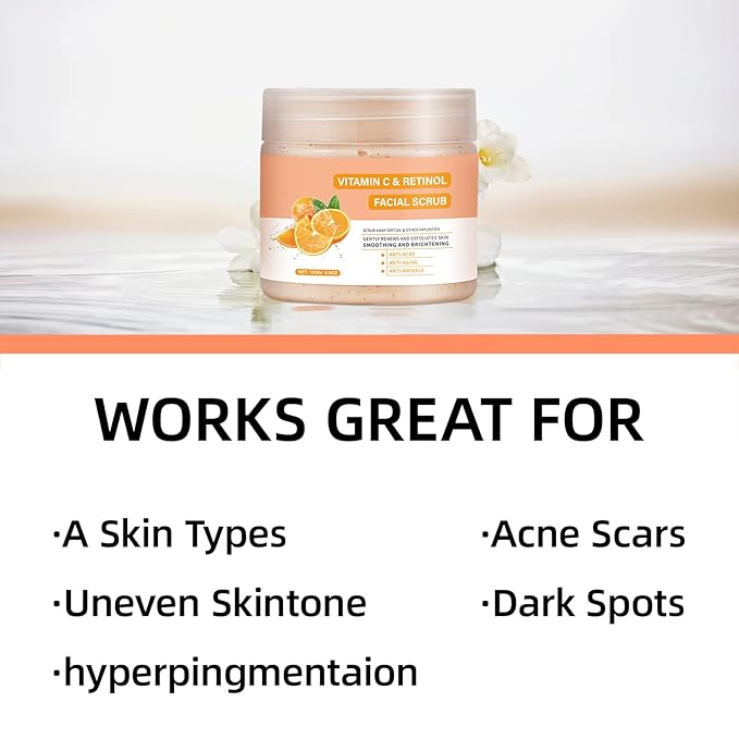 YAFUSIPE Vitamin C and Retinol Facial Scrub Face Scrubs Exfoliating Face Wash Vitamin C Facial Body Scrub Microdermabrasion Exfoliator for Blackhead Ingrown Hair KP Bump Eraser Exfoliant 3.5OZ