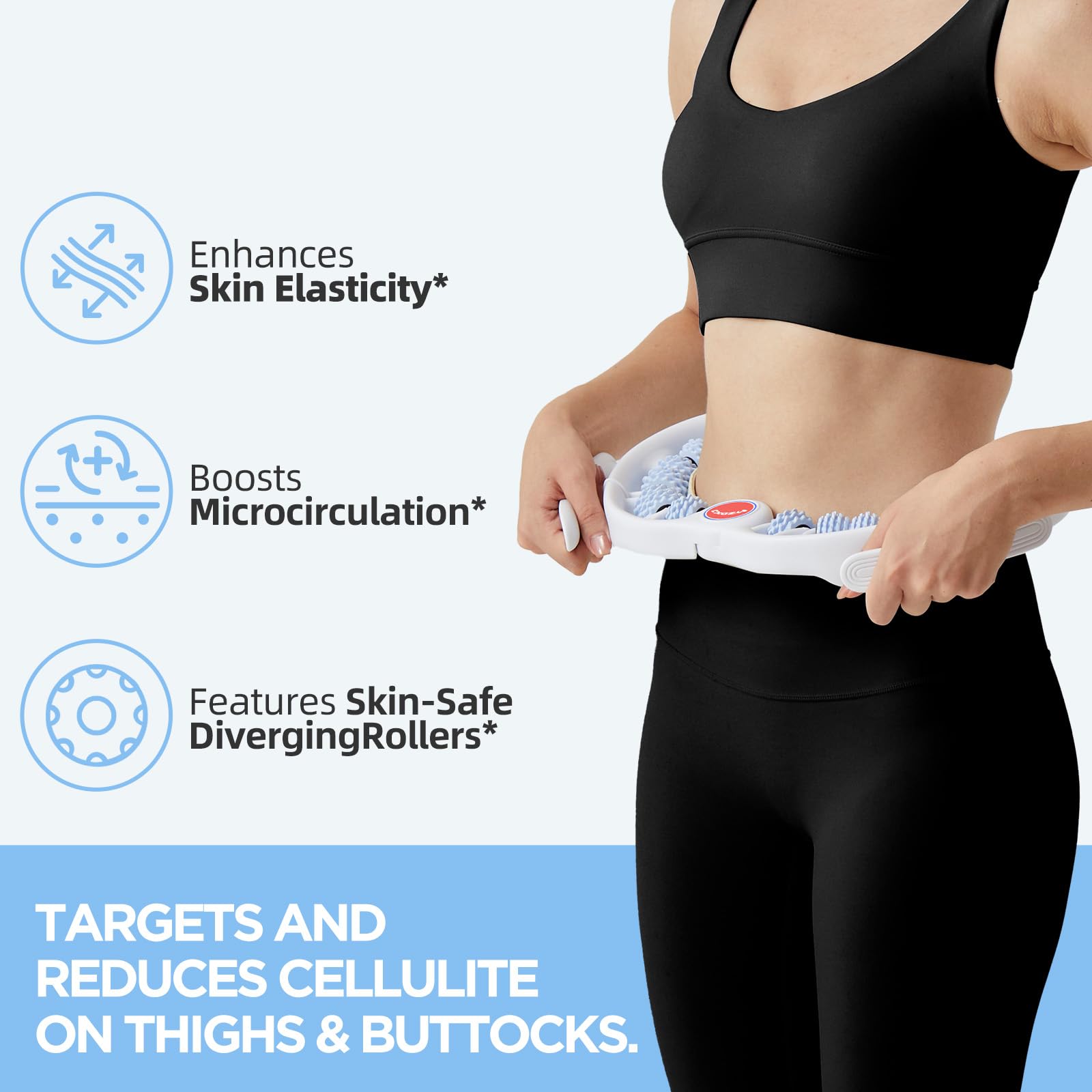 MZDXJ Cellulite Massage Tool - Lymphatic Drainage Massager - Muscle Roller, Deep Fascia Massage, Dimpled Skin Removal, Legs/Thighs/Buttocks, Anti-Cellulite Roller, Smooth Skin (14 Wheel - Blue)