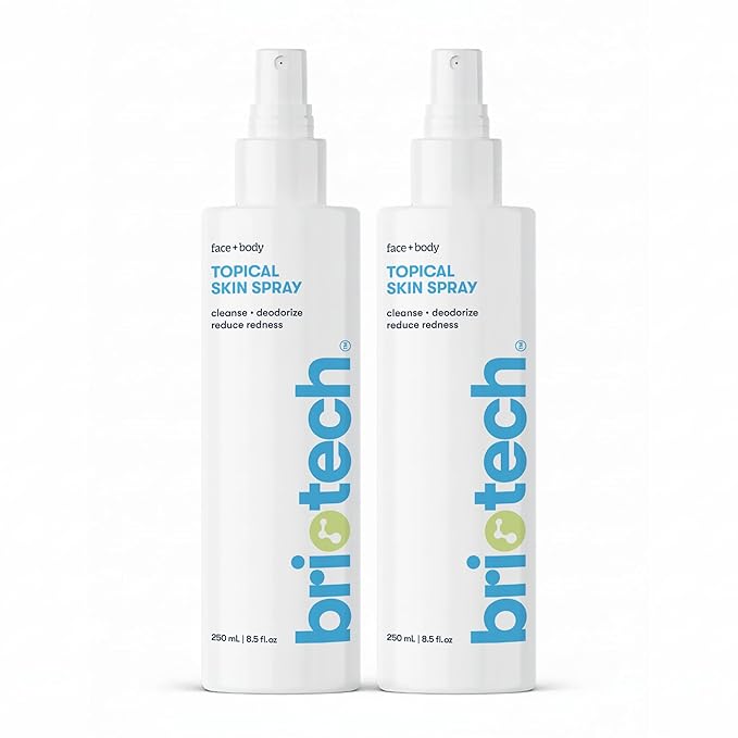 BRIOTECH Topical Skin Spray, Hypochlorous Acid Spray for Sensitive Skin, HOCl Facial Mist, Full Body Support Against Irritation, Calm Redness, Soothe Foot & Scalp, 8.5 oz (2 Pack)