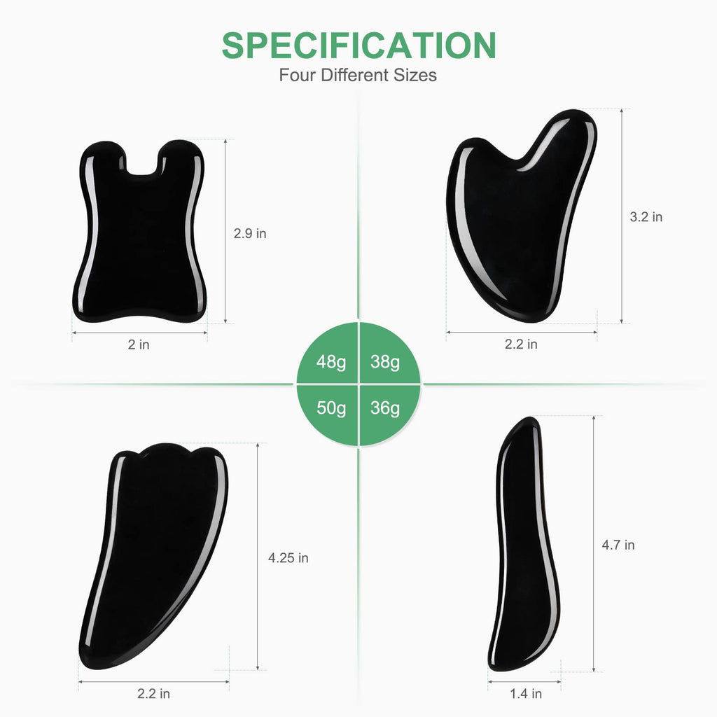 airogym Guasha Massage Tool, Natural Gua Sha Board, 4PCS Guasha Stone Scraping Massage Sets for SPA, Acupuncture, Physical Therapy, Muscle Knots, Facial Caring Point Treatment (Black)