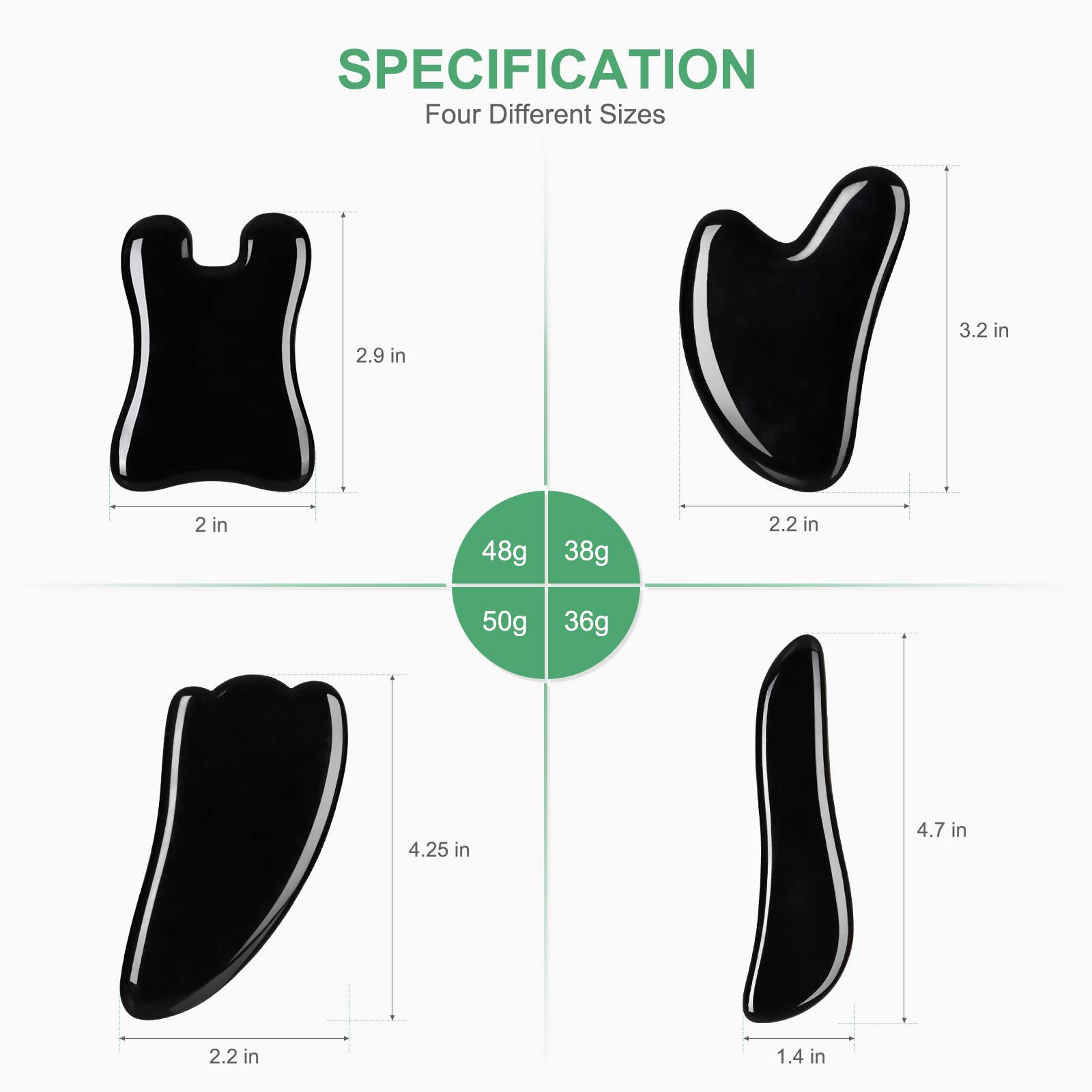 airogym Guasha Massage Tool, Natural Gua Sha Board, 4PCS Guasha Stone Scraping Massage Sets for SPA, Acupuncture, Physical Therapy, Muscle Knots, Facial Caring Point Treatment (Black)