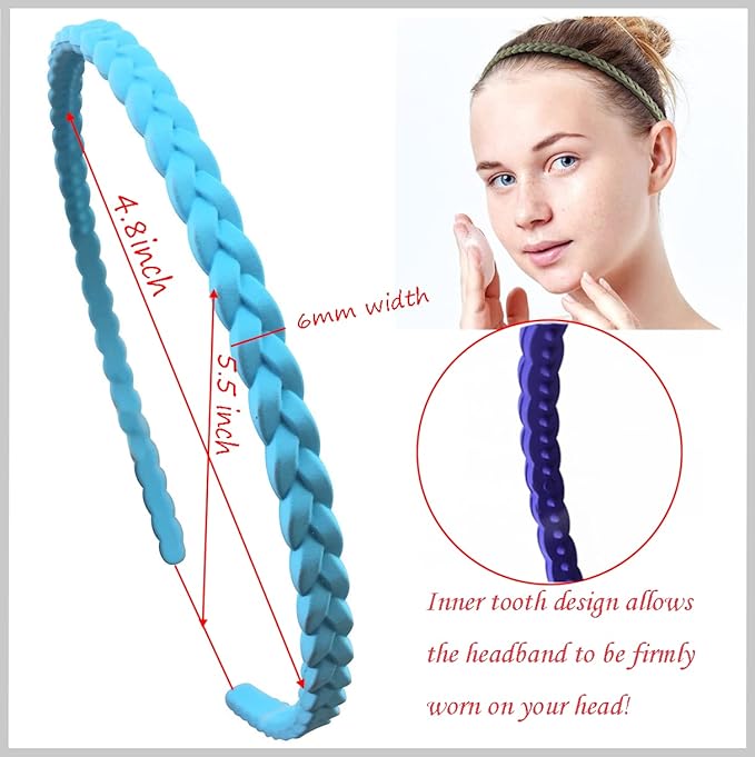 12pcs Colorful Thin Headbands for Women 6mm Light Pigtail Skinny Hairbands for Girls Hard Teeth Headbands For Kids Teens
