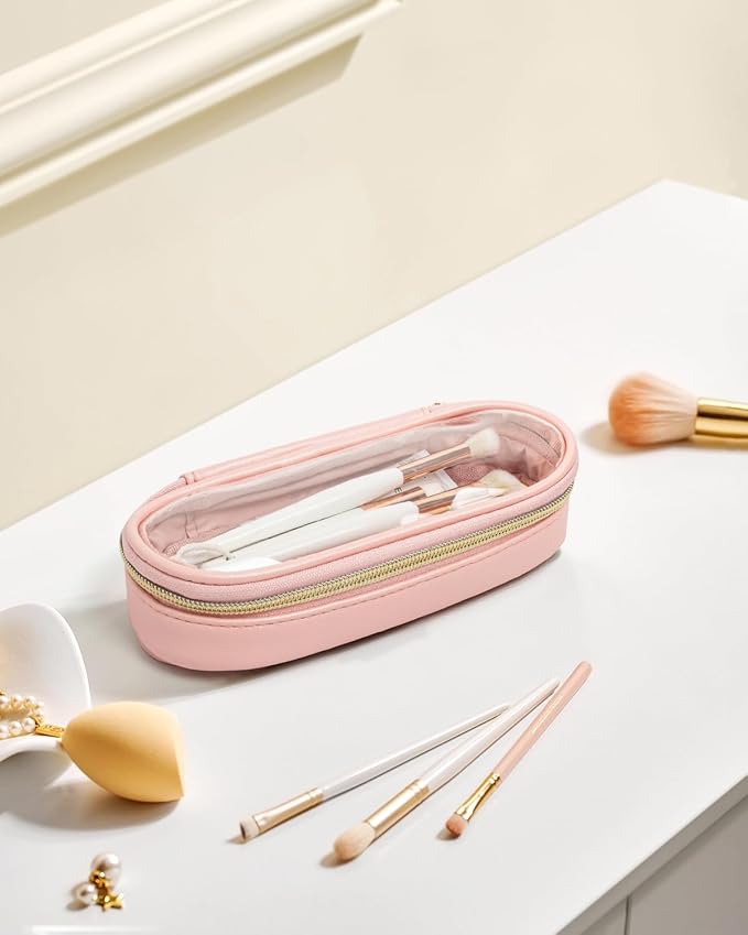 FFpaw Clear Makeup Brush Holder, Travel Makeup Brush Pouch Makeup Brush Bag Organizer Makeup Brush Travel Case with Zipper Waterproof Makeup Travel Case Cosmetic Bag for Women