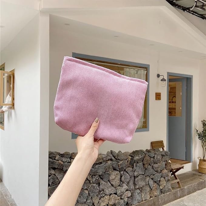 SxoSyo Corduroy Makeup Bags, Cosmetic Bag Purse, Pink