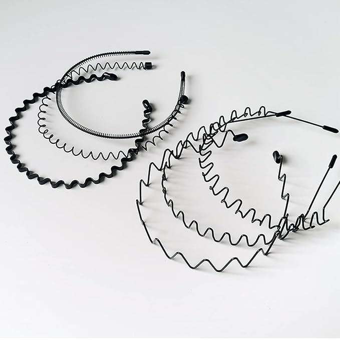 Metal Headband for Men, Adjustable Wavy Hair Band, Classic Wave 6 Pcs