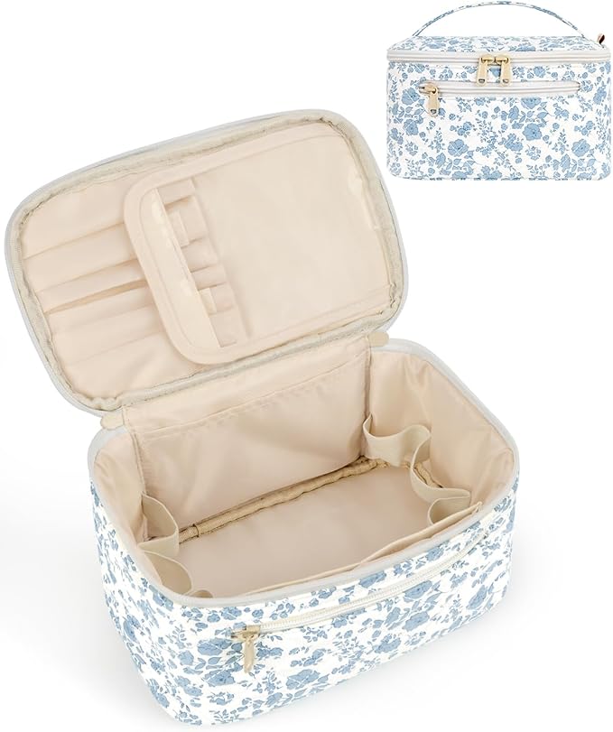 Wandering Nature Makeup Bag, Women Travel Make Up Vanity Case with Handle