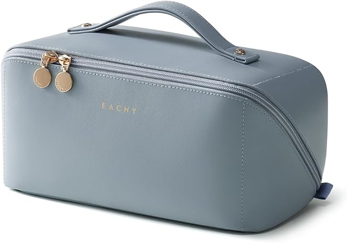 EACHY Travel Makeup Bag,Large Capacity Cosmetic Bags for Women,Portable Pouch Open Flat Toiletry Bag Make up Organizer with Divider and Handle