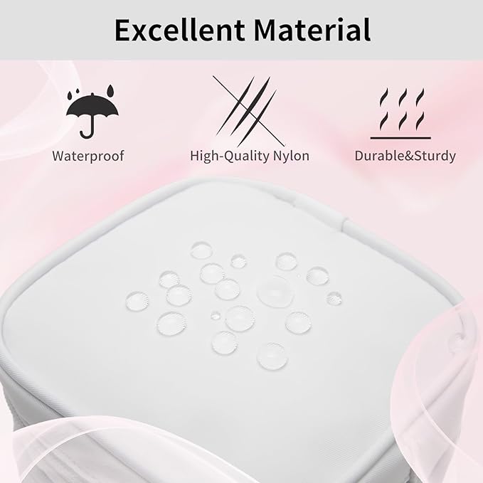 XIAOLER Small Makeup Pouch, Double Zipper Cosmetic Bag, Travel Makeup Bag, Cute Makeup Bag for Purse, Mini Toiletry Bag (White)