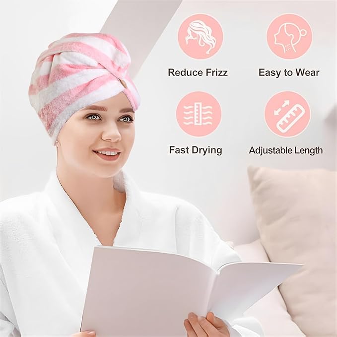 3 Pack Microfiber Hair Towel Wrap for Women, Fast Drying Hair Turban with Button, Anti-Frizz Large Hair Towel for All Hair Styles, Soft & Absorbent Hair Drying Towel