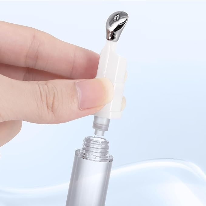 3Pcs 5/10/15ml Eye Gel Cream Container Flat Applicator Eye Cream Lip Gloss Airless Pump Travel Bottles with Metal Massage Tip Head