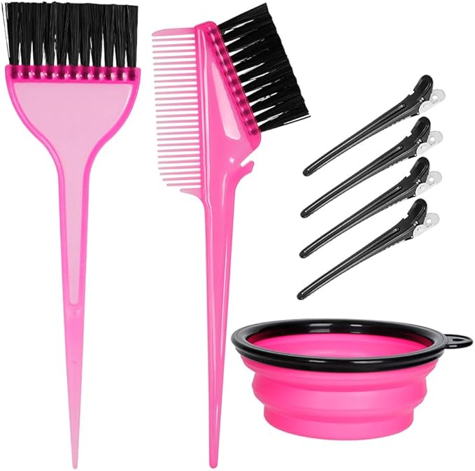 MOONMINI Hair Dye Color Brush and Bowl Set, Color Bowl Brushes Tool Mixing Bowl Kit Tint Comb for Hair Tint Dying Coloring Applicator (Pink&Black)
