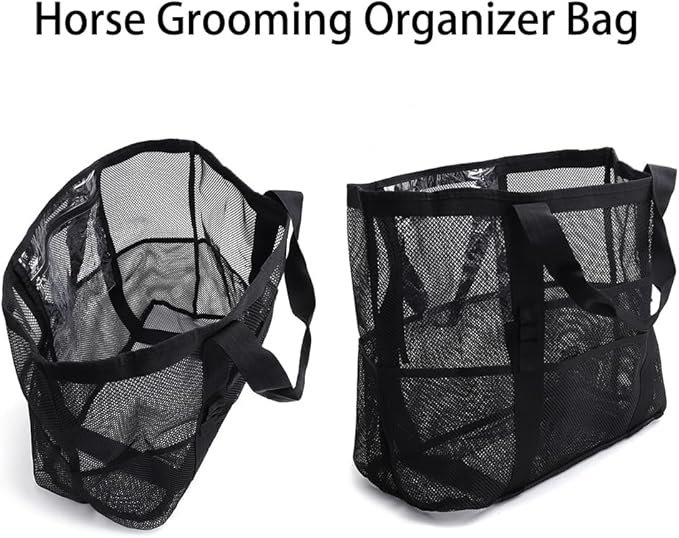 Smanllan Horse Grooming Organizer Bag,8 Pockets Waterproof Horse Grooming Tote Bag with Mesh (Black)