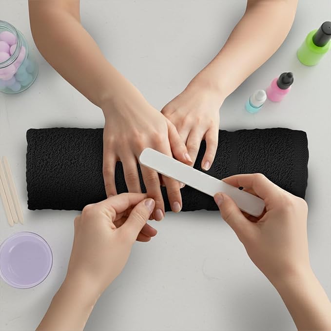 STF Linen 24 Pack Black Hand Towels 100% Cotton Spa Towels – 16x27 inches Highly Absorbable Facial, Gym, Hair, Face, Bulk Small Towels (Not Bleach Proof)