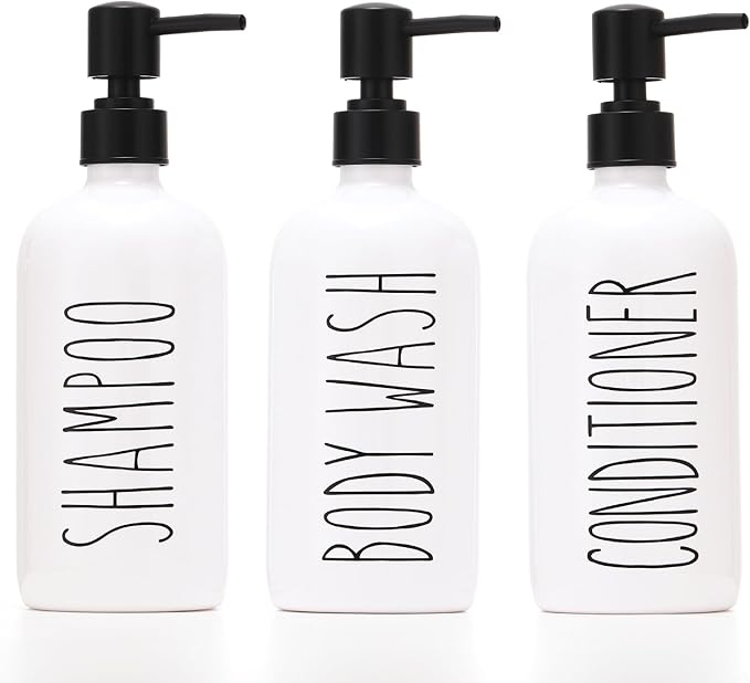 HOMCDALY Shampoo and Conditioner Dispenser Set of 3, 21oz Shower Soap Bottles with Pump, Refillable Shampoo Conditioner Body Wash Dispenser, Bathroom Shower Shampoo Bottles, shampoo container(P-White)