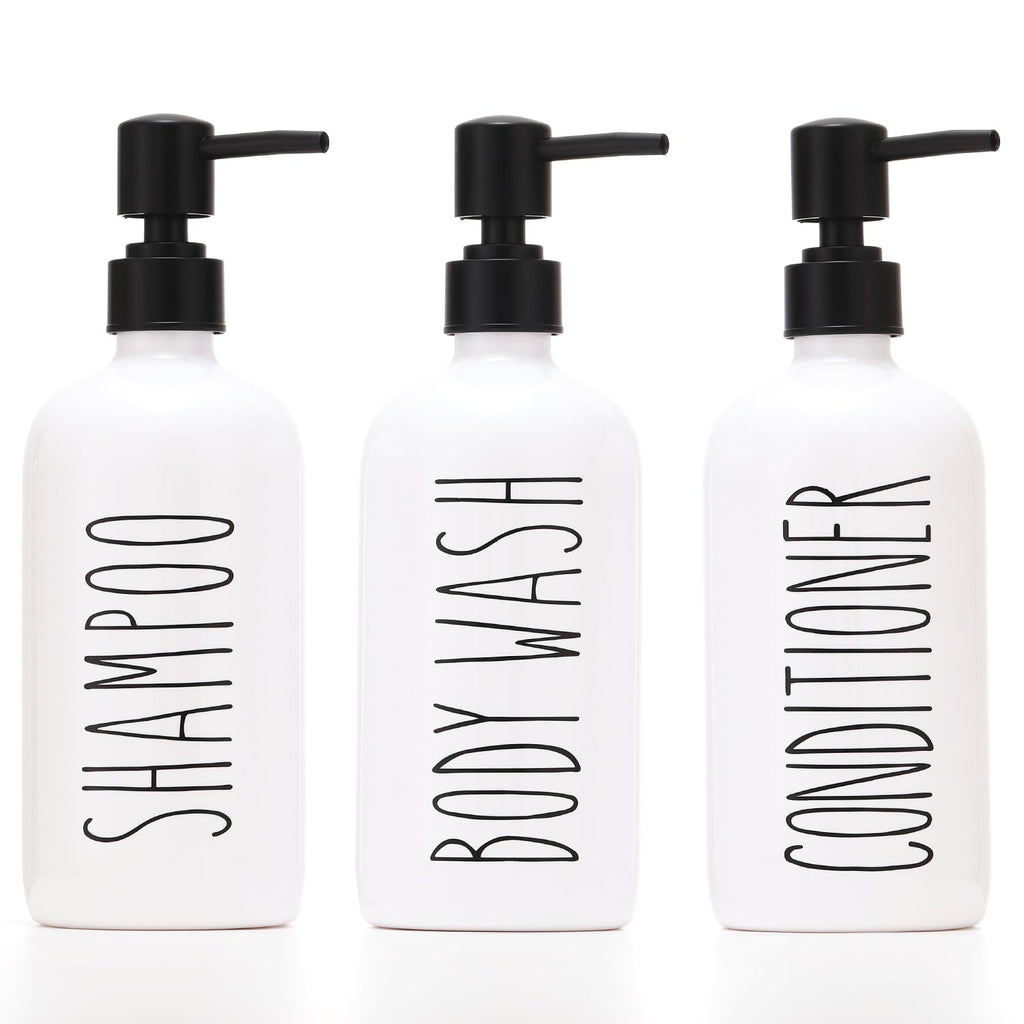 HOMCDALY Shampoo and Conditioner Dispenser Set of 3, 21oz Shower Soap Bottles with Pump, Refillable Shampoo Conditioner Body Wash Dispenser, Bathroom Shower Shampoo Bottles, shampoo container(P-White)