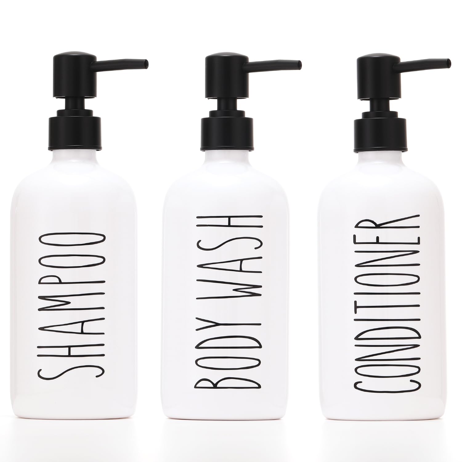 HOMCDALY Shampoo and Conditioner Dispenser Set of 3, 21oz Shower Soap Bottles with Pump, Refillable Shampoo Conditioner Body Wash Dispenser, Bathroom Shower Shampoo Bottles, shampoo container(P-White)