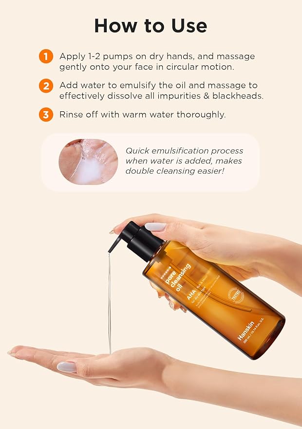 Hanskin AHA Pore Cleansing Oil for Dry Skin, Sample Trial Mini Size, Exfoliating Makeup Remover Facial Cleanser Set, Moisturizing, Korean Skincare [30 ml/Pack of 3]