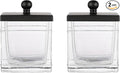 Glass Cotton Jar Holder 2 Pack– Matte Black Lid, Elegant Bathroom Storage Canister for Qtips, Cotton Balls, Floss, Makeup Organizer, Vanity & Bathroom Organization