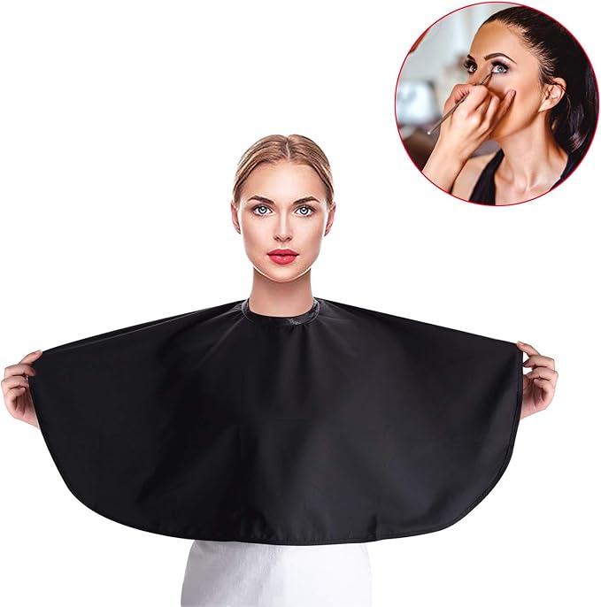 Noverlife Black Makeup Cape, Chemical & Water Proof Beauty Salon Shorty Smock for Clients, Lightweight Comb-out Beard Apron Shortie Make Up Bib Styling Shampoo Cape for Makeup Artist Beautician