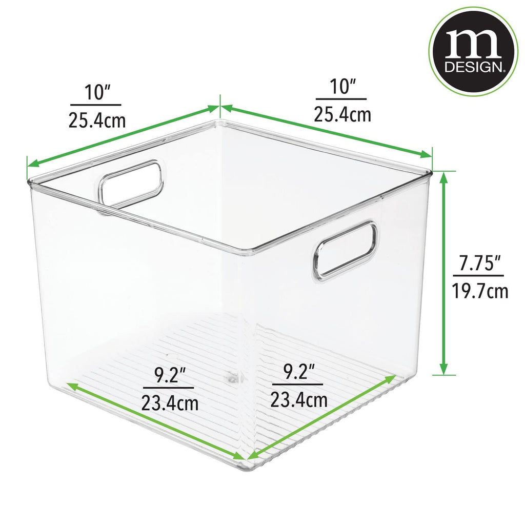 mDesign Plastic Modern Storage Organizer Bin Basket with Handles for Bathroom Organization - Shelf, Cubby, Cabinet, Vanity, and Closet Organizing Decor - Ligne Collection - Clear