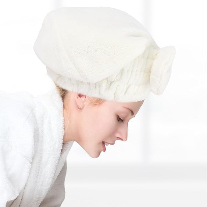 KEUKORZ 2PCS Microfiber Hair Drying Caps Hair Towel Cap Extra Soft and Ultra Absorbent Fast-Drying Hair Turban Wraps Gift for Women and Girls(Grey and White)