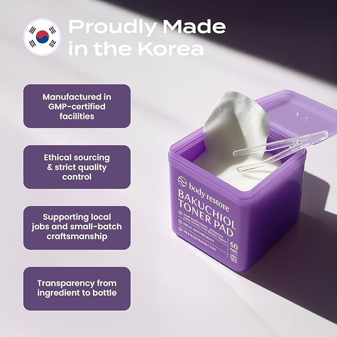 Body Restore Bakuchiol Toner Pads – Fathers Day Gift for Dad, Korean Skin Care, Face Wipe with Niacinamide and Hyaluronic Acid, Birthday Gifts for Women and Men
