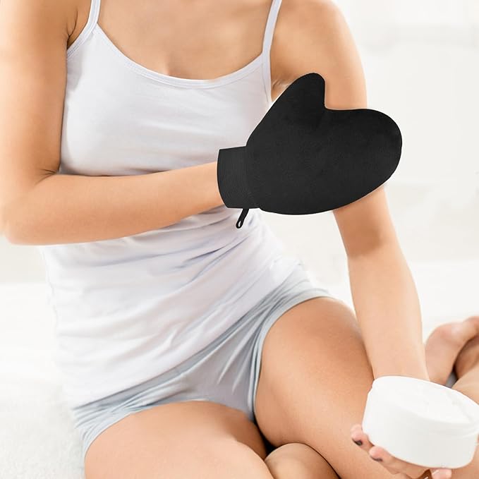 ASTIMESA Tanning Mitt and Self Tanner Back Applicator, Different Sized Self Tanning Kit, Tanning Glove Self Tan Back Applicator for Lotion Mousse Sunless Face Skin Body Beauty Women Men (black)