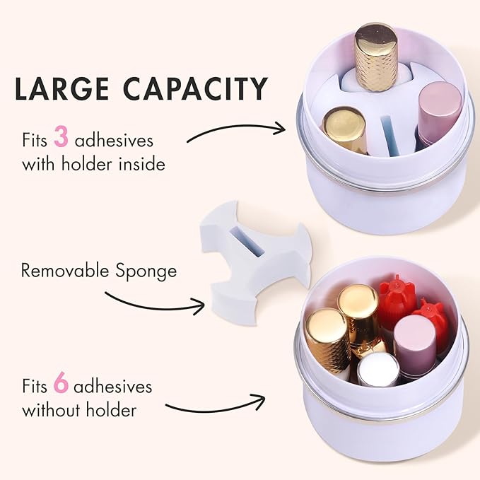 Embagol Eyelash Glue Storage Container Tank - Adhesive Jar Stand Makeup Case Cosmetic Storage Tank - White with Gold