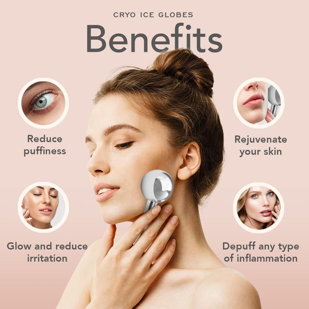 Hana Emi Facial Rejuvenation Set: Silver Ice Globes and Gua Sha Tool for Face and Body - 2-Piece Cryo Globes for Cooling Facial Massage and 4-Piece Bian Stone Gua Sha Tool for Skincare Routines