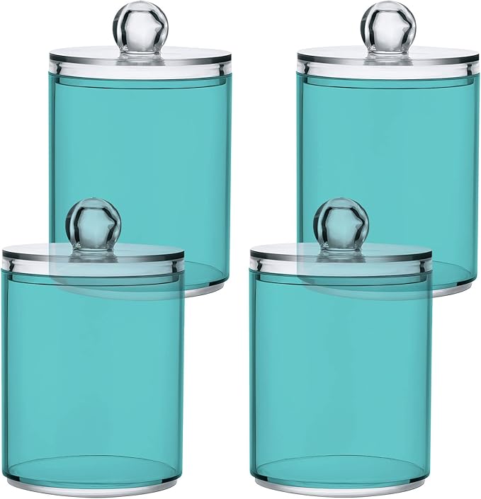 Pale Turquoise Qtip Holder Organizer Dispenser Cotton Swabs Cans Plastic Jars with Lid Set 2 Pack Bathroom Storage Canister for Cotton Ball Floss Cotton Pads
