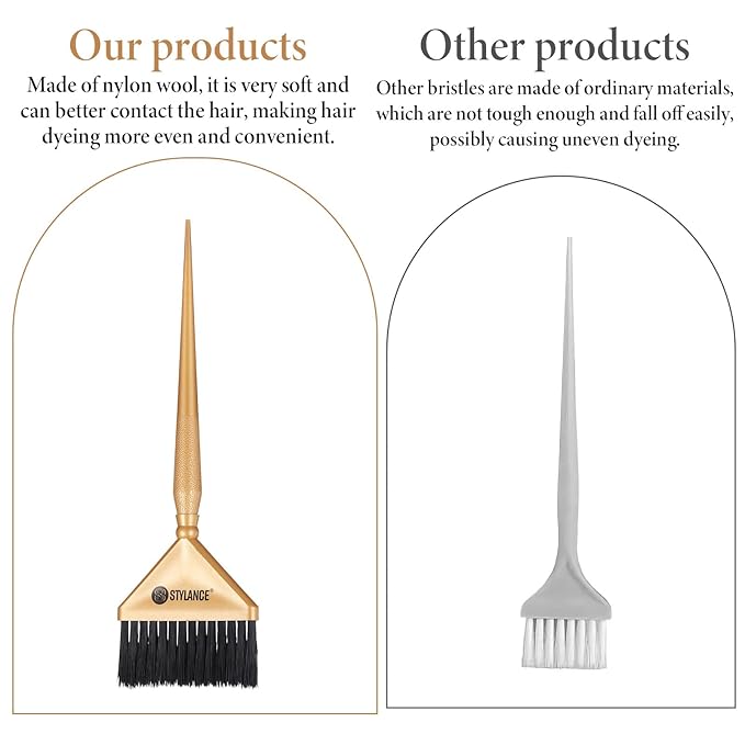 3Pcs Hair Color Brush Hair Dye Brush Salon Color Tint Brushes Hairs Coloring Brushs Applicator Stylist Hairs Coloring Tool for Salon Home, Silver, Rose Gold, Gold, Professional