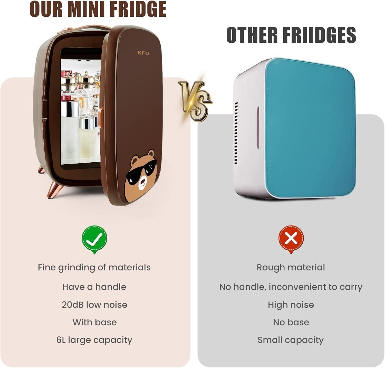 KFO Mini Skincare Fridge 6L | Ultra-Quiet Beauty Fridge for Cosmetics & Drinks | 6°C Cooling + 20dB Silent | Adjustable Shelves & Portable Design