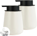 12Oz Hand Soap Dispenser Set - 2 Pack Ceramic Foam Soap Dispenser Set with Easy-to-Press Black Pump, Refillable Mordern Foaming Dish Soap Dispensers for Bathroom & Kitchen (Beige, Foam Pump)