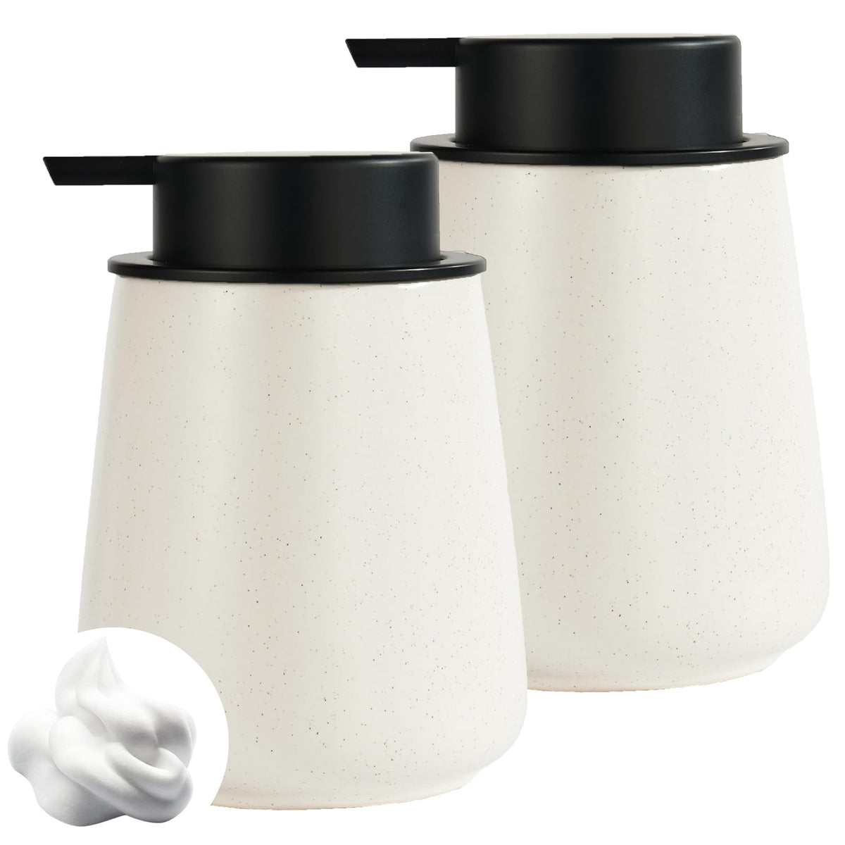 Eyrozia 12Oz Hand Soap Dispenser - 2 Pack Ceramic Foam Soap Dispenser Set, Foaming Dispenser with Easy-to-Press Pump, Reusable & Refillable Dish Soap Dispenser for Bathroom & Kitchen, Speckled Beige
