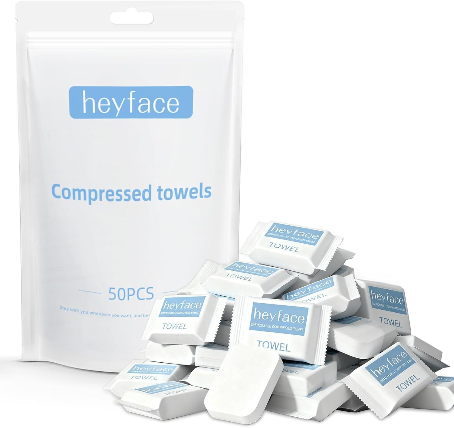 Heyface Compressed Towels Tablets (11.8" x11") 50 PCS Disposable Face Towel