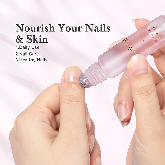 Cuticle Oil, Scented Roll on Nail Oil for Nails, Rose & Lavender, 20 ml