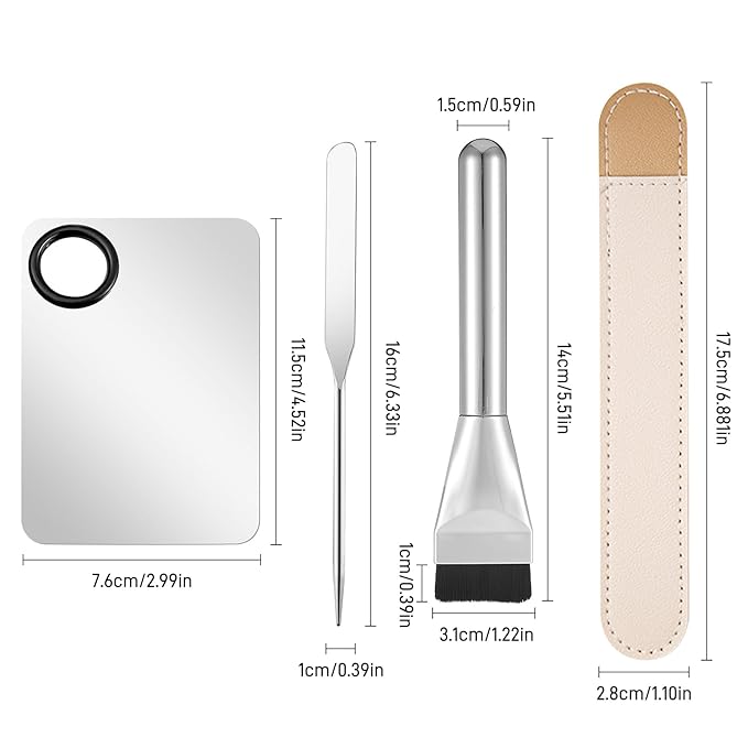 KissDate Makeup Mixing Palette with Foundation Brush for Liquid Makeup and Korean Makeup Spatula, Stainless Steel Makeup Palette Tray Mixer Nail Art Palette Mixing Tray