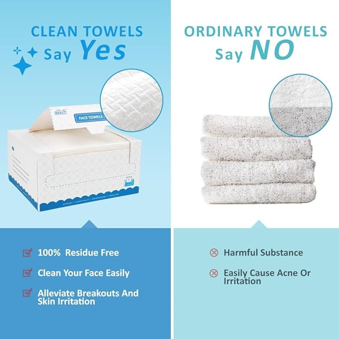 HOMEXCEL Face Towels, Disposable Face Towelette, Biodegradable Makeup Remover Dry Wipes, Super Soft Clean Facial Towels Wash Cloth for Sensitive Skin,100 Count