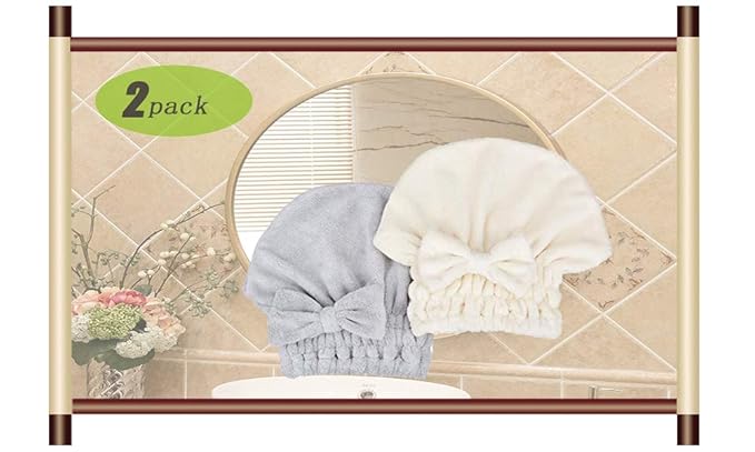 MAYOUTH Microfiber Hair Drying Towels Head wrap with Bow-Knot Shower Cap Hair Turban hairWrap Bath Cap for Curly Long & Wet Hair Gift for Women