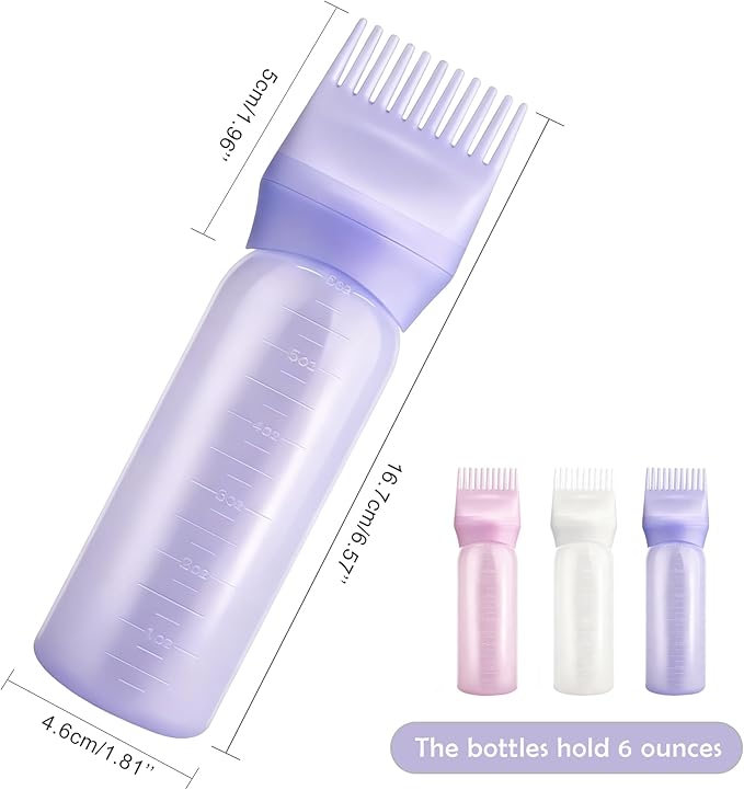 BlingKingdom 3 PCS 170 ML Root Comb Applicator Bottles with Graduated Scale, Soft Pliable Hair Oil Applicators Dye Brush Applicator Bottle for Hair Oiling Applying Massaging Coloring (3 Colors)
