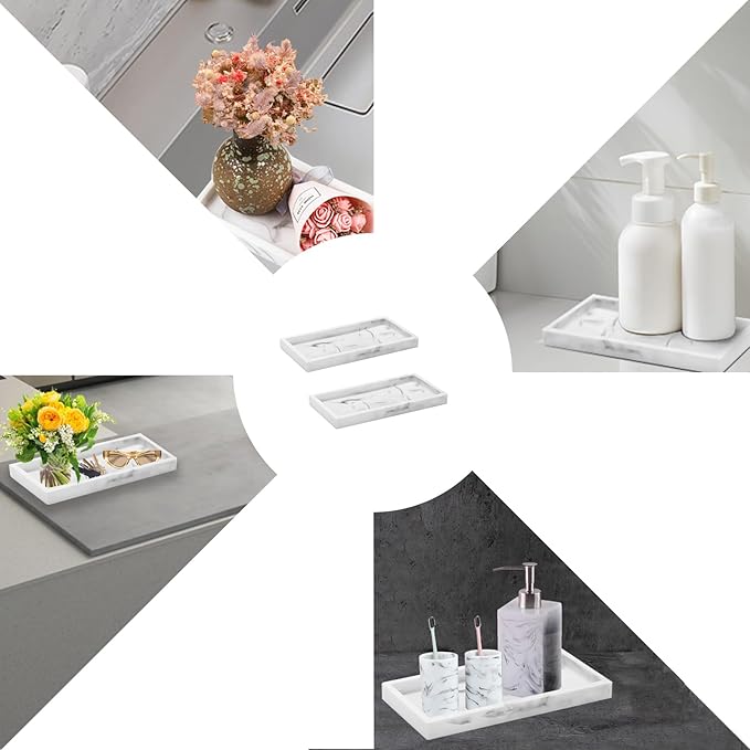 BiSUAN 2 Packs Silicone Bathroom Vanity Tray Large 11.8" ＆ Large 11.8" Set - Rectangle Shatterproof Flexible Bathroom Tray for Soap Dispenser, Tissues, Candles, Towel, Plant, Perfume Key