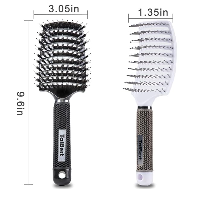 TaiBest Boar Bristle Hair Brush Set - Dry/Wet Hair Brushes Detangler for Fine, Thick, Curly Hair - Curved and Vented Hair Brush for Women, Men or Kids